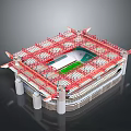 Stadium Architectural Model With Red Steel Structure Green Lawn And White Stands