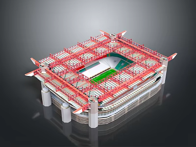 Stadium Architectural Model With Red Steel Structure Green Lawn And White Stands 3d model