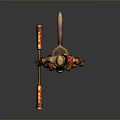 Muscular Mythical Game Film Character Wearing Golden Red Armor And Holding Staff With Tail