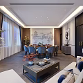 Luxury Entertainment Room Featuring Large Screen TV Curved Ceiling Lights Dark Sofas And Coffee Table 3d model