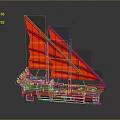 Traditional Sailing Water Vessel With Red Sails And Ornate Hull Design