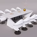 Stylish White Conference Table with Modern White Chairs Golden Vase and Books