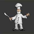 Cute Chef Kitchen Figurine Wearing White Uniform Hat Holding Spoon Decoration