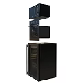 Stacked Modern Black Kitchen Appliances With Microwave Oven And Wine Cooler