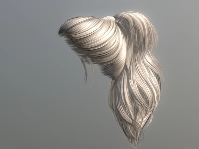 Silver Wig Ponytail With Smooth Shiny Hair Strands For Daily Use 3d model
