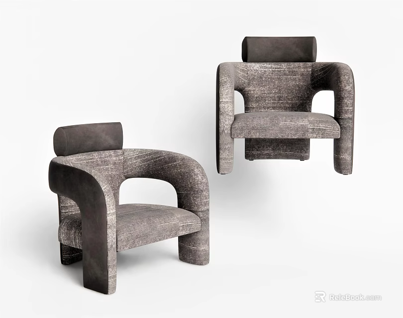 Modern Single Sofa In Gray With Curved Armrests And Textured Fabric Design 3d model 