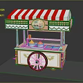 Vintage Ice Cream Cart with Red White Striped Awning Green Trim Decorative Red Wheel