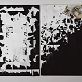 Square Black And White Cowhide Rug With Irregular Patchwork Design For Home Decor 3d model