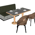 Modern Dining Room Interior Design With Bench Table And Brown Dining Chairs 3d model