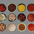 Spice Bottles Containing Various Kitchen Spices And Seasonings For Cooking