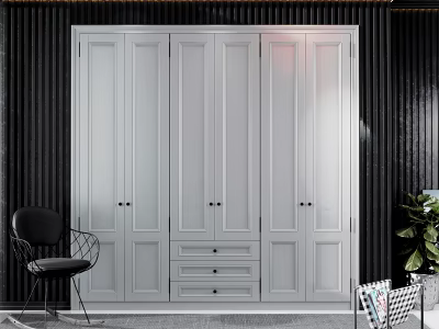 Modern White Wardrobe Interior Design With Multiple Doors Drawers Against Dark Wall 3d model