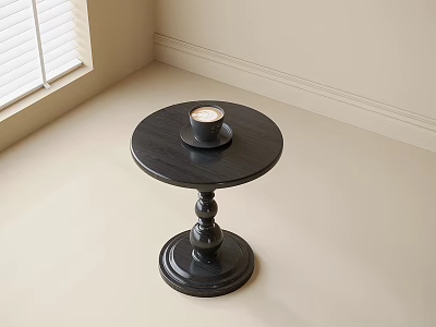 Black Round Side Table With Coffee Cup By Window In Light Room 3d model