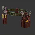 Brown Leather Tool Belt Featuring Multiple Pockets With Wrenches And Screwdrivers 3d model