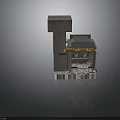 Industrial Concrete Architectural Component With Tall Cube Lower Section Yellow Accents And Colorful Base