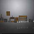 Rustic Kitchen Scene Components With Wooden Shelf Table Utensils And Containers