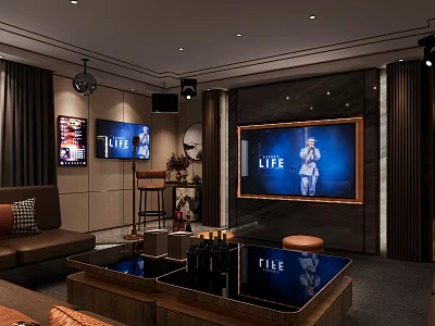 Modern KTV Lounge Interior With Large Screen Sofa Coffee Table And Decor 3d model