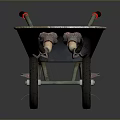 Shiny Metal Wheelbarrow With Two Wheels Green Frame Red Grips And Metal Bucket