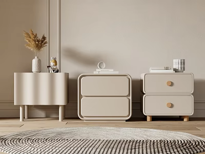 Modern Light Colored Bedside Tables With Drawers And Decorative Items On Top 3d model