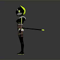 Anime Style 3D Character Model With Cat Ear Hat And Black Yellow Outfit