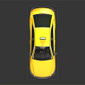 Yellow Taxi Model With Roof Sign And Black Accents On Shiny Surface