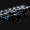 Futuristic Assault Rifle With Gray Body Blue Accents And Mechanical Details