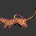 Two Colorful Patterned Feline Animals With Long Tails Interacting On Dark Background