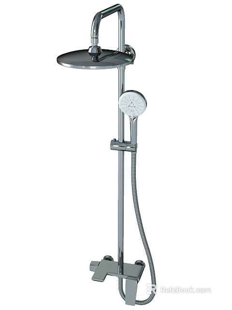 Modern Chrome Shower System With Overhead Handheld Sprayer And Flexible Hose Adjustable Bracket 3d model
