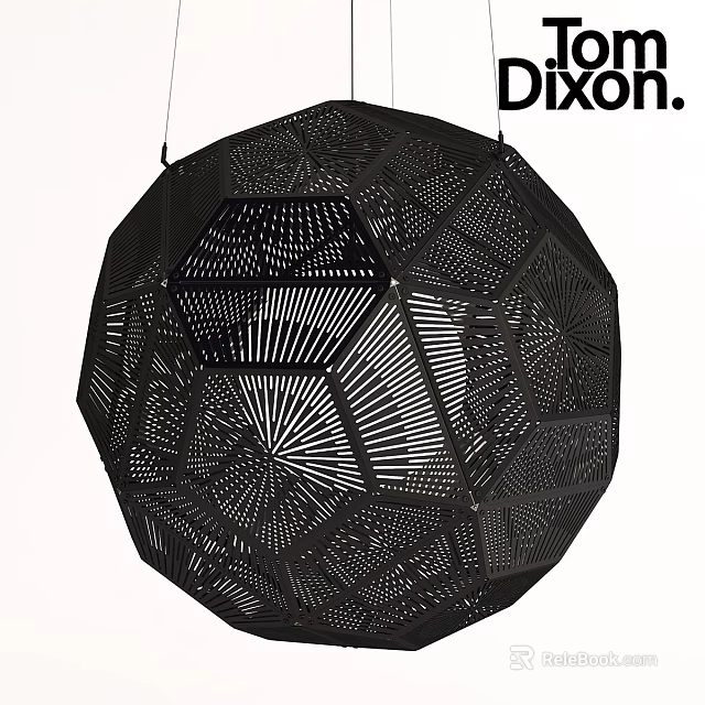 Black Modern Chandelier With Geometric Laser Cut Patterns And Spherical Shape 3d model 