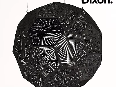 Black Modern Chandelier With Geometric Laser Cut Patterns And Spherical Shape 3d model