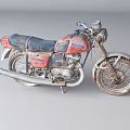 Vintage Red and Blue Motorcycle with Classic Worn Design and Retro Style Details