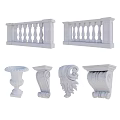 Ornate Stone Balustrade Decorative Elements Including Vases Scrolls Leaves And Capitals 3d model