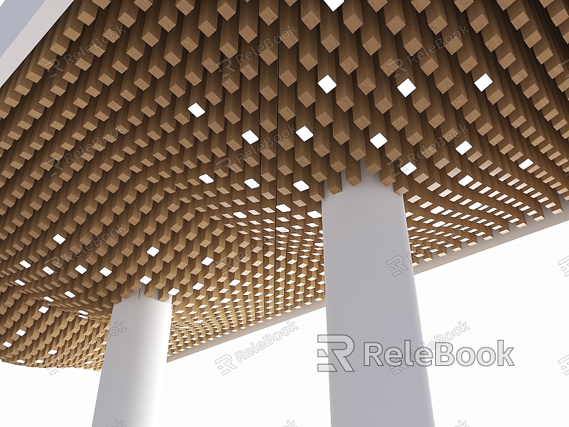 Modern Ceiling Wave Solid Wood Ceiling Special-shaped Ceiling Curved Ceiling Ceiling Square Ceiling Restaurant Ceiling model