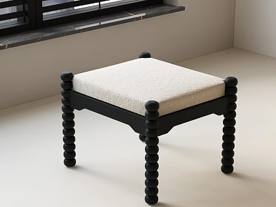 Modern Minimalist Stool With Cream Padded Seat And Black Spiral Legs 3d model
