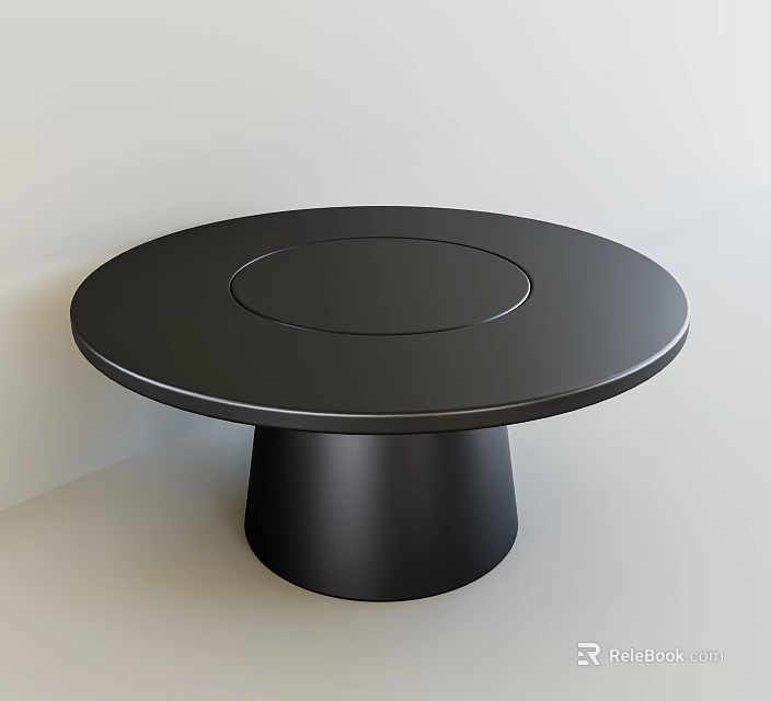 Minimalist Black Round Table With Circular Top And Conical Base 3d model