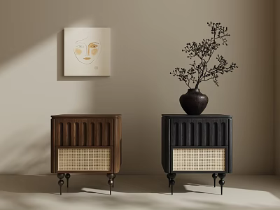 Chic Retro Rattan Woven Bedside Nightstands With Exquisite Metal Legs For Cozy Bedroom Decoration 3d model