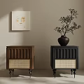 Chic Retro Rattan Woven Bedside Nightstands With Exquisite Metal Legs For Cozy Bedroom Decoration