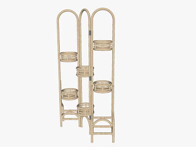 Natural Rattan Storage Shelf With Multiple Round Tiers For Home Decor 3d model