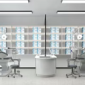 Modern Bright Dental Clinic Interior Featuring Treatment Chairs Medicine Cabinets And White Storage Units