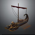 Ancient Ornate Warship With Red Sail Dragon Shaped Prow And Rowing Oars