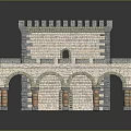 Ancient Architectural Structure With Tower Arches Stone Brick Walls And Columns 3d model