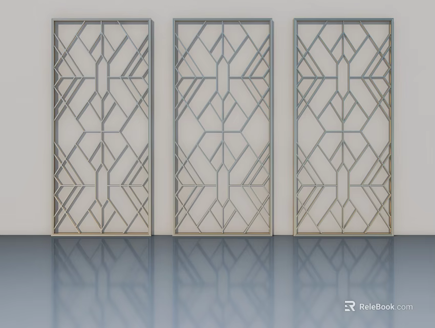 Modern Hinged Doors With Intricate Geometric Patterns In Three Panel Design 3d model