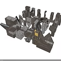 Scene Building Model Components With Various Shapes Sizes Gray Brown Stones Bricks