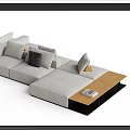 Modern Sectional Sofa With Plush Cushions And Light Wood Side Table 3d model