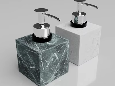 Stylish Bathroom Accessories With Square Marble Soap Dispensers And Silver Pumps 3d model
