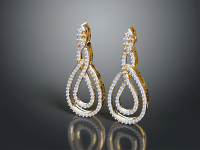 Elegant Golden Earrings With Diamond Inlays And Twisted Sparkling Design 3d model