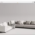 Light Gray Modern Sectional Sofa With Multiple Cushions And Throw Blanket 3d model