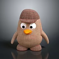 Penguin Shaped Brown Fabric Stool With Plaid Pattern And Plush Texture For Home Decor 3d model