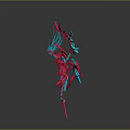 Abstract Red And Blue Art Decoration With Wings And Circular Ring Design