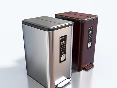 Public Facilities Stainless Steel Pedal Operated Labeled Trash Bins in Silver and Maroon 3d model