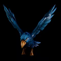 Detailed Blue Bird With Spread Wings And Yellow Beak On Black Background